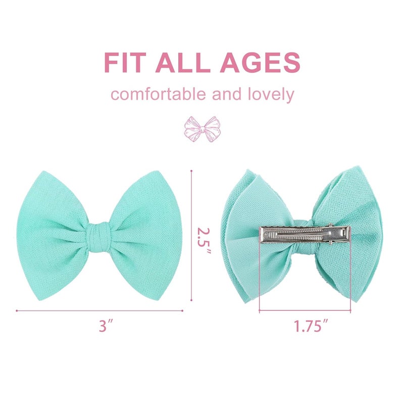 ONENINEDREAM Baby Girls Hair 3'' Bows Clips Set Handmade Bow Hair Clips Hair Accessories Alligator Clip for Babies Infant Toddlers Little Kids 6 PCS Light Blue Aqua Pink - Image 3